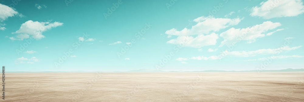 Poster vast sandy landscape under a clear blue sky with few clouds during midday light in a remote desert a