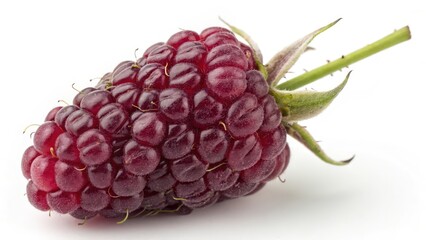 Single Black Raspberry on White Background