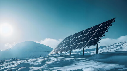 Solar Panel Energy in Snowy Mountain Landscape