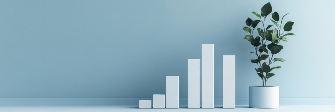 Before and after sales performance represented through a bar chart illustrating growth in a minimalistic setting. Generative AI