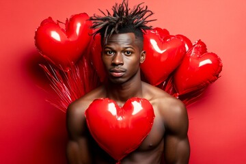 Valentine's day greeting from man or for man: dazzling, image of loving black young guy. Love confession. Commercial promotion creative. Manâ€™s desire. Digital romance marketing.