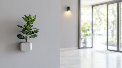 Modern Interior Plant Decor, Empty Room with Windows, Home Office Concept, Commercial Space Design, Stock Photo