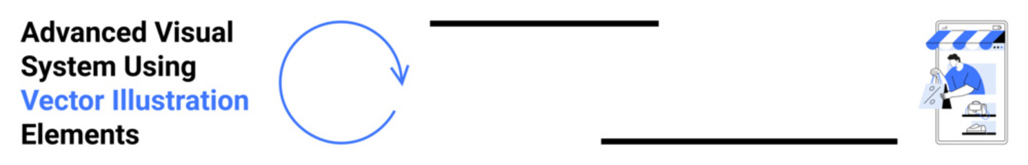 Circular flow diagram, professional in apron at shop s digital interface. Ideal for process visualization, retail design, marketing, technology, e-commerce, innovation, flat landing page banner