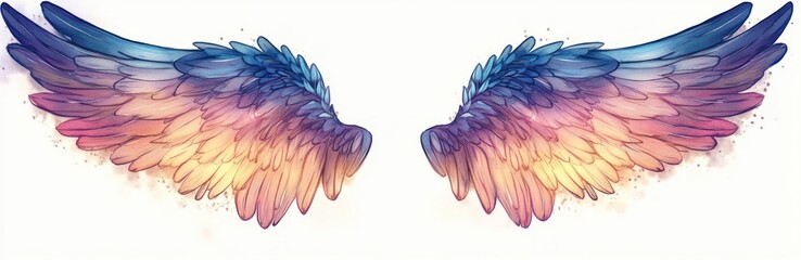 Fototapeta premium Glowing Angel Wings Pastel Watercolor Ethereal Illustration