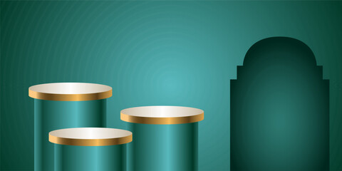 Golden color podium with  turquoise blue  pattern background. Vector illustration.