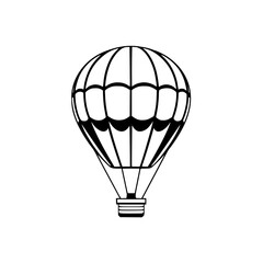 Naklejka premium Simplified Hot Air Balloon Silhouette: Isolated Black and White Illustration with a Rounded, Balloon Shape and a Minimalist Aesthetic.