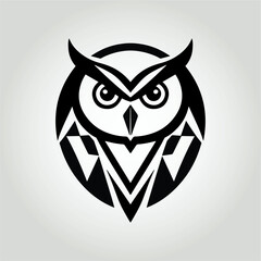 Modern Geometric Owl Logo, Abstract Animal Design, Black and White Vector