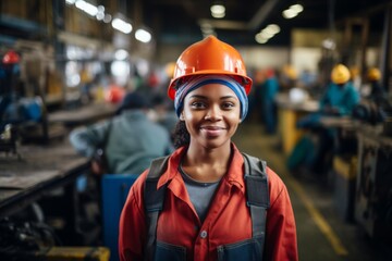 Portrait of a female industrial worker in factory