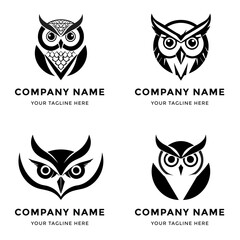 Abstract Tribal Owl Logo Set, Black and White Vector Art, Modern Brand Symbols.