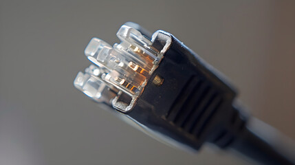 A Close-Up Snapshot of an Ordinary Yet Intricate RJ11 Telephone Cable Against a Muted Background