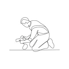 One continuous line drawing of a Electrician is on duty vector design illustration. Electrician design illustration simple linear style vector concept. Electrician illustration for your asset design.