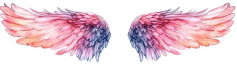 Fototapeta premium Ethereal Pink Watercolor Wings with Soft Pastel Colors and Gentle Glow