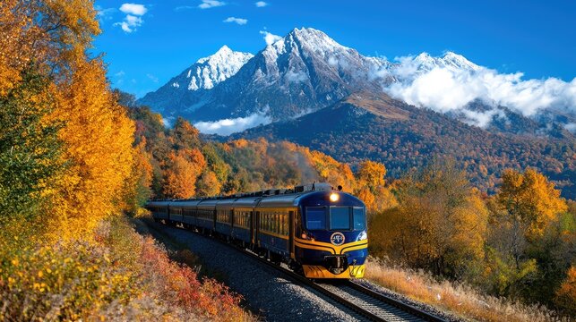 Scenic train journey through autumn mountains