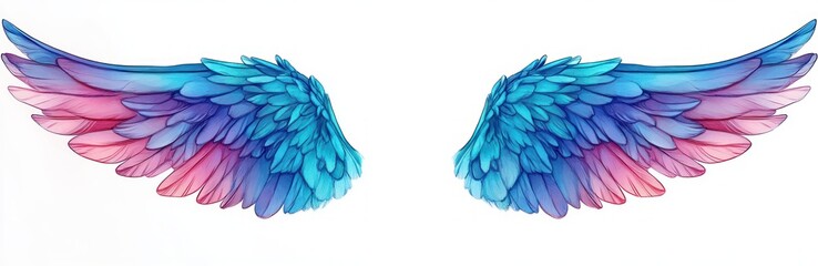 Obraz premium Vibrant Angel Wings Illustration with Turquoise and Magenta Feathers in Digital Watercolor Style