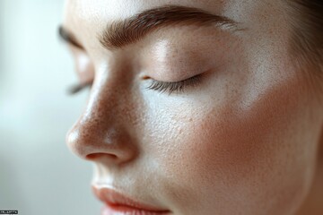 Close up of a womans face showcasing drawn lines on one side and smooth skin on the other to highlight aging contrast. Generative AI