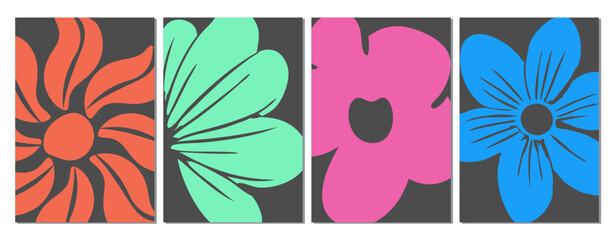 vector illustration of an abstract floral background, Modern Abstract Botanical Art Panels, Simple Aesthetic Floral Artwork