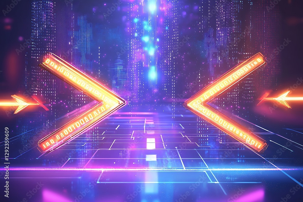 Poster a conceptual illustration secure data transfer with glowing encrypted arrows and holographic visuals