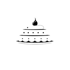 Black-and-White Minimalist Cake with Dot and Droplet Decoration on a White Background