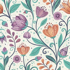 Vibrant Floral Seamless Pattern Design Creative Studio Digital Art Artistic Environment Close-Up View Nature Concept