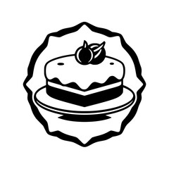 Black and White Cake Icon: A layered cake with cherries, in a fancy frame.