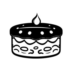 Black and white illustration of a cake with a simple, graphic, and minimalist design.