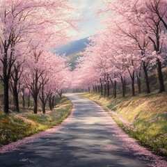 Cherry Blossom Tunnel Scenic View in Shizuoka Japan Springtime April Blossoming Landscape Nature Road