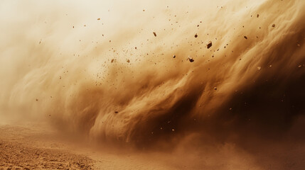 Desert sandstorm, brown dusty cloud or dry sand flying with gust of wind, big explosion realistic texture with small particles or grains vector illustration isolated on transparent background