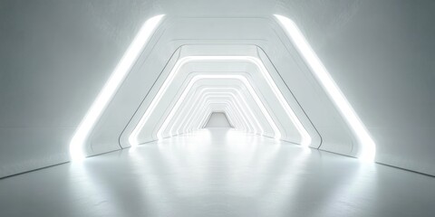 Naklejka premium Futuristic Minimalist Hallway with Soft Lighting and Symmetrical Design