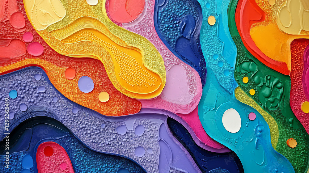Poster colorful abstract background with overlapping forms and polka dots