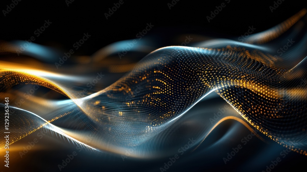 Poster Abstract representation of agreement and business trust through fluid wave patterns and luminous elements in a dark setting. Generative AI