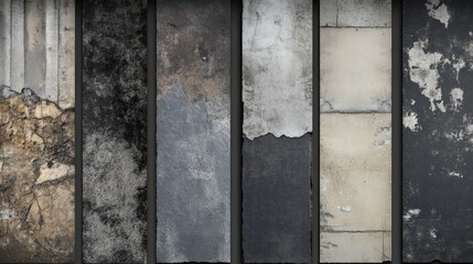A collection of weathered wall textures showcasing various patterns and colors, ideal for design use