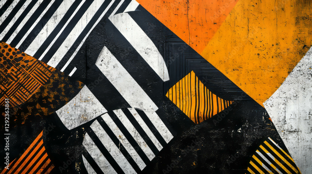 Poster modern geometric abstract art with overlapping forms and stripes in bold colors