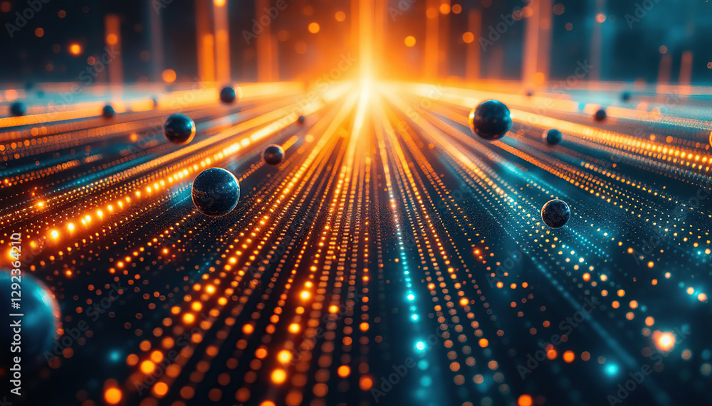 Poster abstract digital data stream with glowing particles