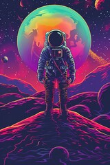 Naklejka premium Vector illustration of space, cosmonaut and galaxy for poster, banner or background