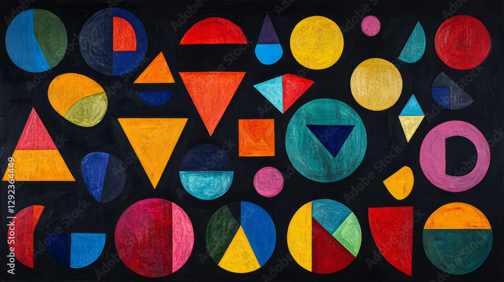 Poster colorful geometric abstract background with overlapping circles and triangles for artistic design