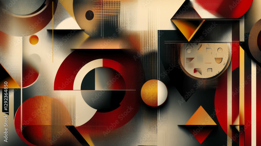 Aufkleber geometric abstract art with overlapping circles and triangles in warm tones