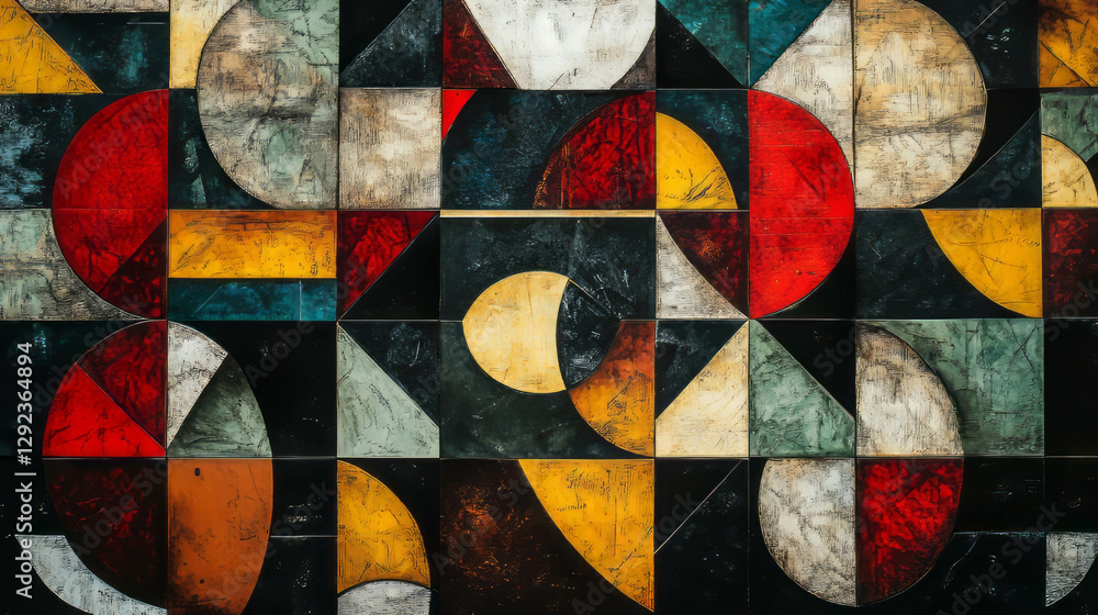 Aufkleber abstract geometric pattern with overlapping circles and triangles for modern wall art