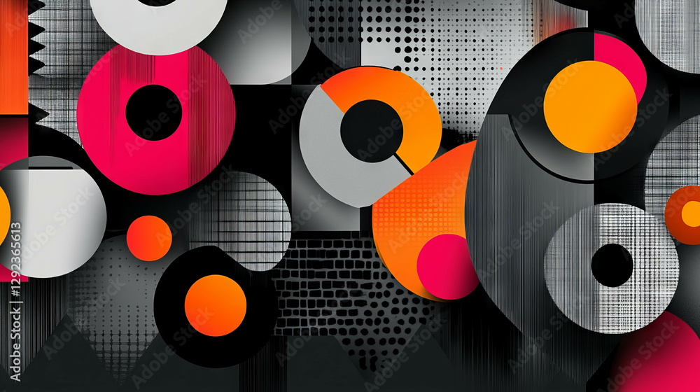 Poster modern abstract art with overlapping circles and triangles in vibrant colors