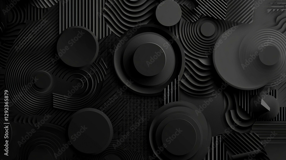 Poster modern geometric background with overlapping circles and triangles in black tones