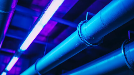 Industrial design featuring painted blue pipes with calm atmosphere for creative projects