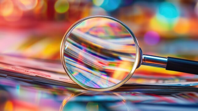 Close-up of magnifying glassexamining stack of financialdocuments,symbolizingbank supervision andregulatory oversight,professional financial auditconcept.