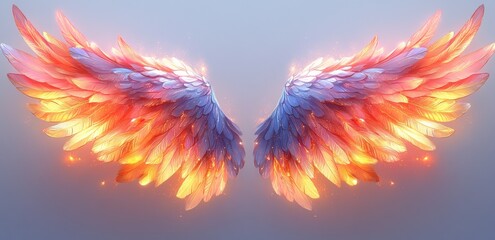 Angelic Pink and Blue Wings Illustration in Comic Style with Ethereal Lighting