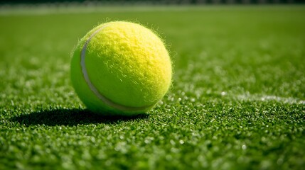 A Yellow Tennis Ball Resting On Green Artificial Grass