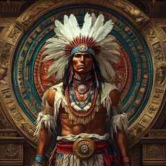 Obraz premium Massachusetts State Seal Illustration Rich Colors Heraldic Elements Native American Warrior