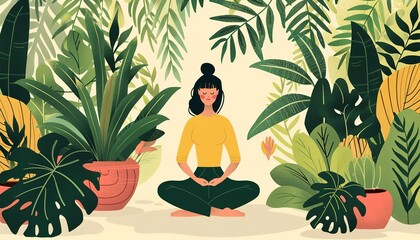 Yoga, meditation, stretching and Pilates Vector cute illustration