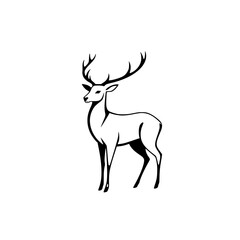 Elegant Deer Silhouette: A majestic stag graphic against a white background, showcasing minimalist lines and sharp detail.