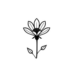 Minimalist illustration of a single daisy flower, black lines on white background.