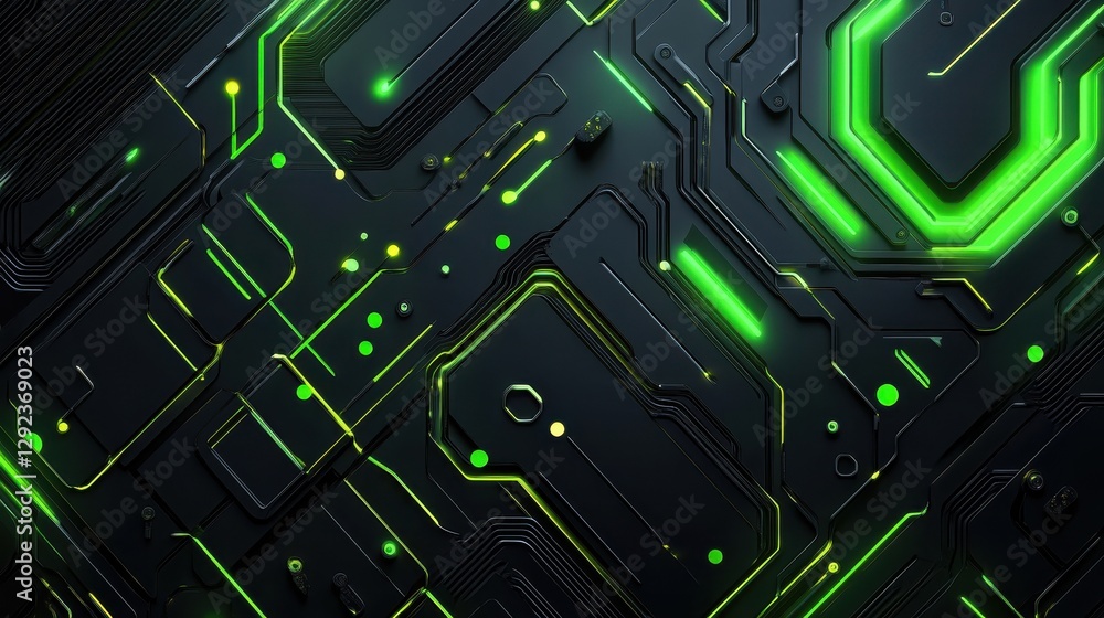 Poster abstract green circuit board background with glowing lines