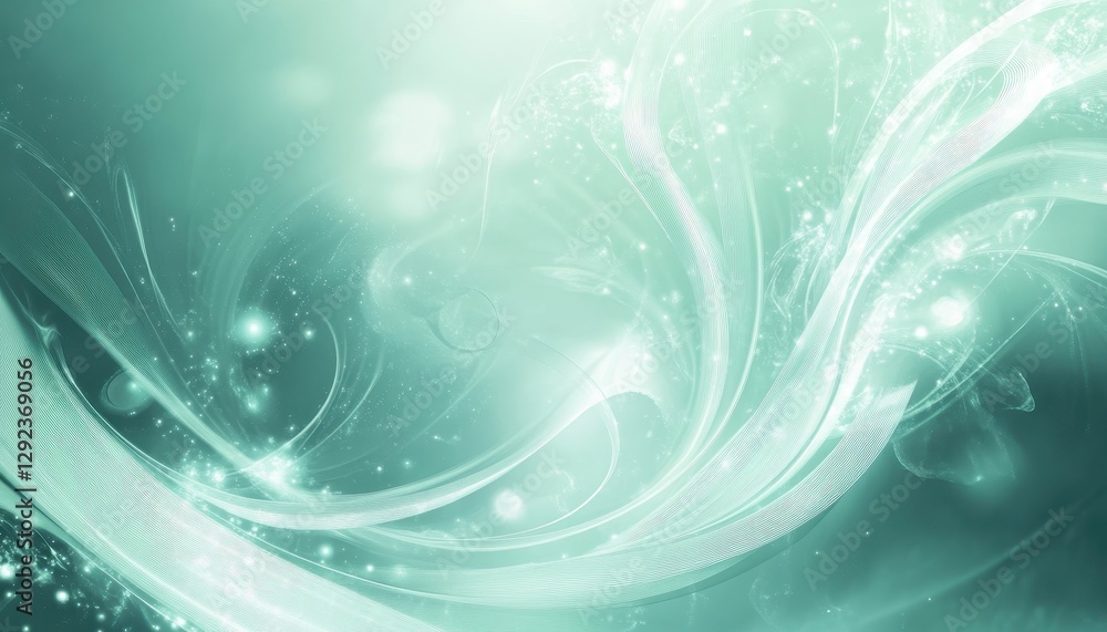 Poster Abstract Green Swirl Background with Soft Glow and Sparkle