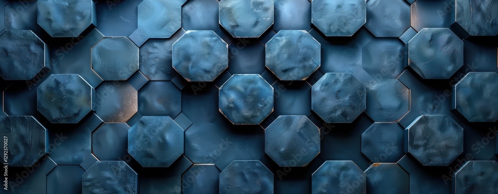 Poster Abstract Octagonal Geometric Pattern Dark Blue Metallic Texture Background